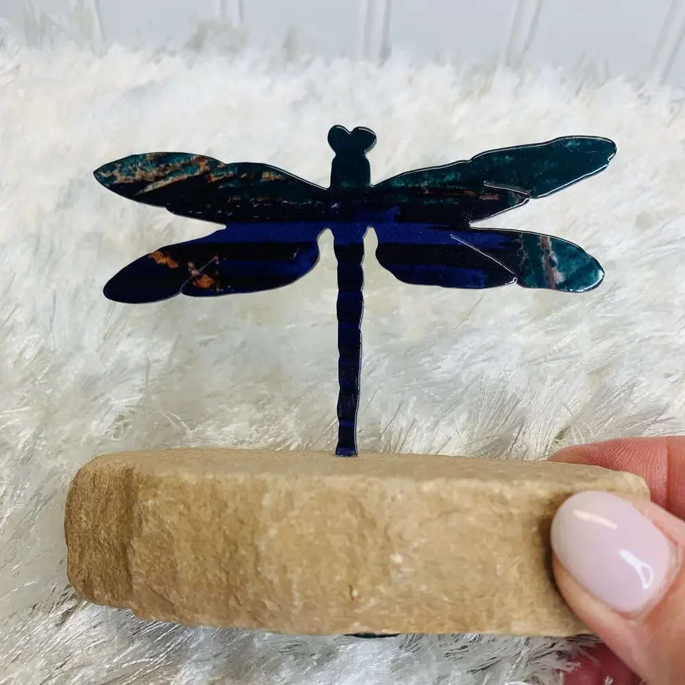 Dragonfly Paperweight Shelf Decor Metal Stone Base 4 x 4 x 2.5